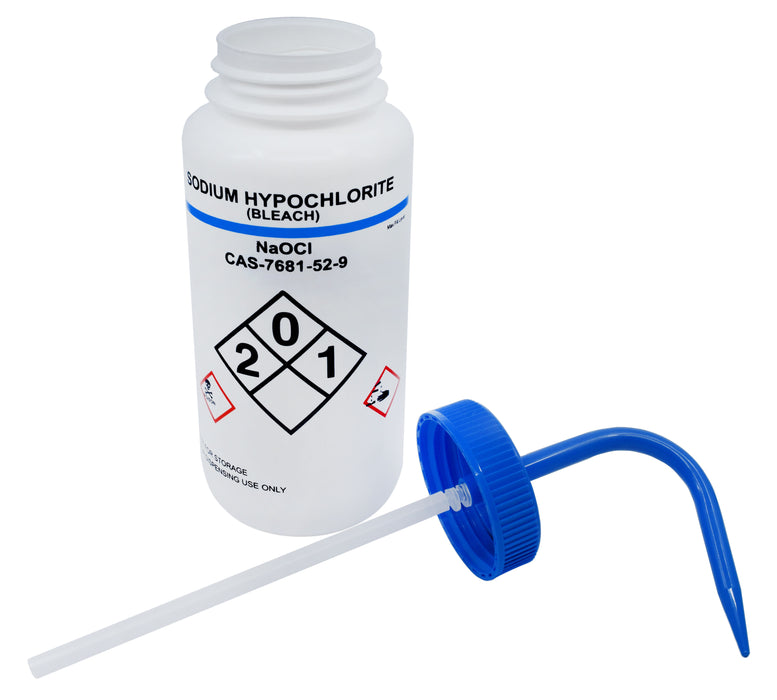 Labelled Wash Bottle for Sodium Hypochlorite (Bleach), 500ml Capacity (Discontinued)