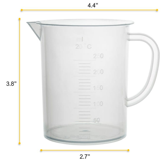 Plastic Pitcher, 250mL - Molded Graduations - Chemical Resistant & Autoclavable Polypropylene