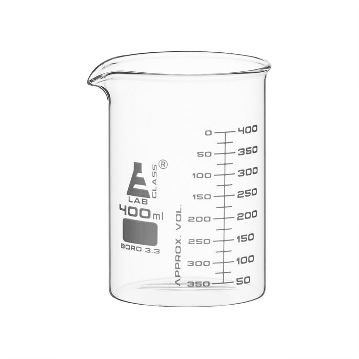 6PK Beakers, 400ml - ASTM - Low Form, Dual Scale Graduations - Borosilicate Glass