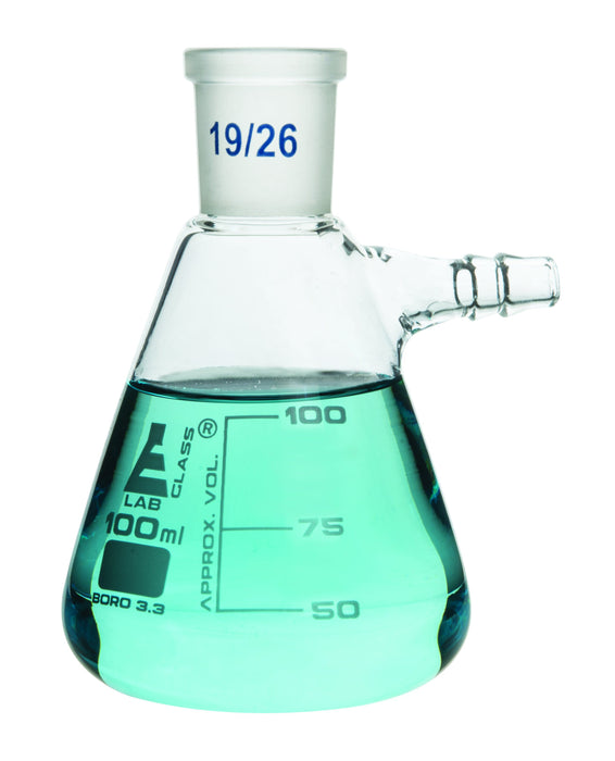 Buchner Filtering Flask, 1000ml - 24/29 Joint, Side Arm - White Graduations - Borosilicate Glass - Eisco Labs