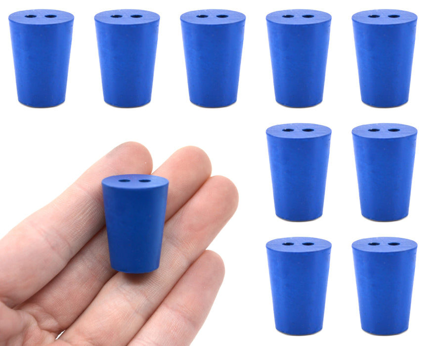 10PK Neoprene Stoppers, 2 Holes - ASTM - Size #1 - 14mm Bottom, 19mm Top, 25mm Length