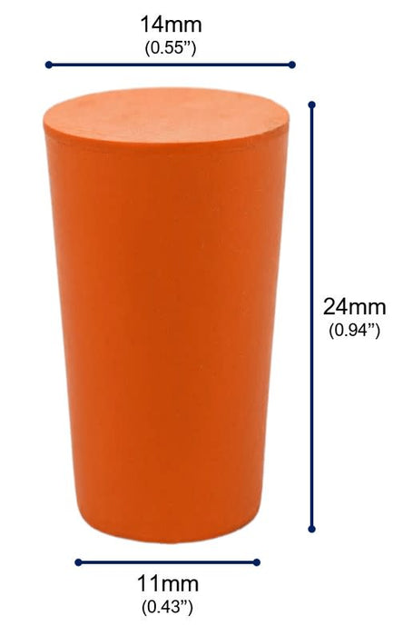 10PK Rubber Stoppers - Solid - 11mm Bottom, 14mm Top, 24mm Length