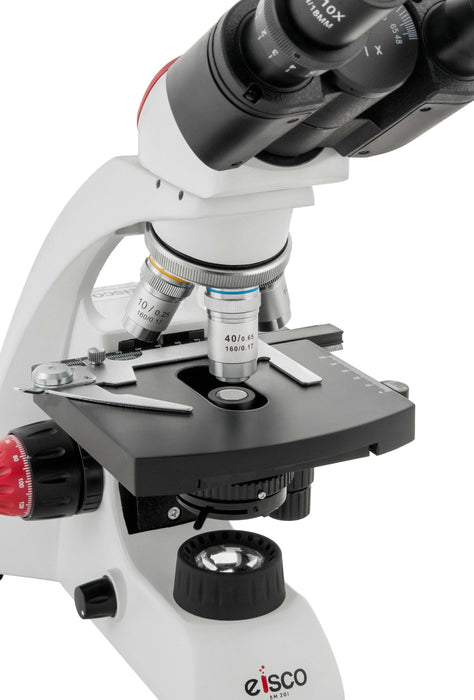 Premium Advanced Binocular Microscope, 360 Degree Rotatable Head, Color Coded DIN Objectives, Fine Adjustment Knobs (0.002mm Graduations) - Eisco Labs