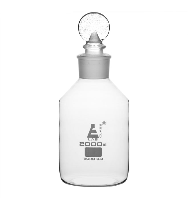 Eisco Labs 2000ml Reagent Bottle - Borosilicate Glass with Wide Mouth and Penny Stopper