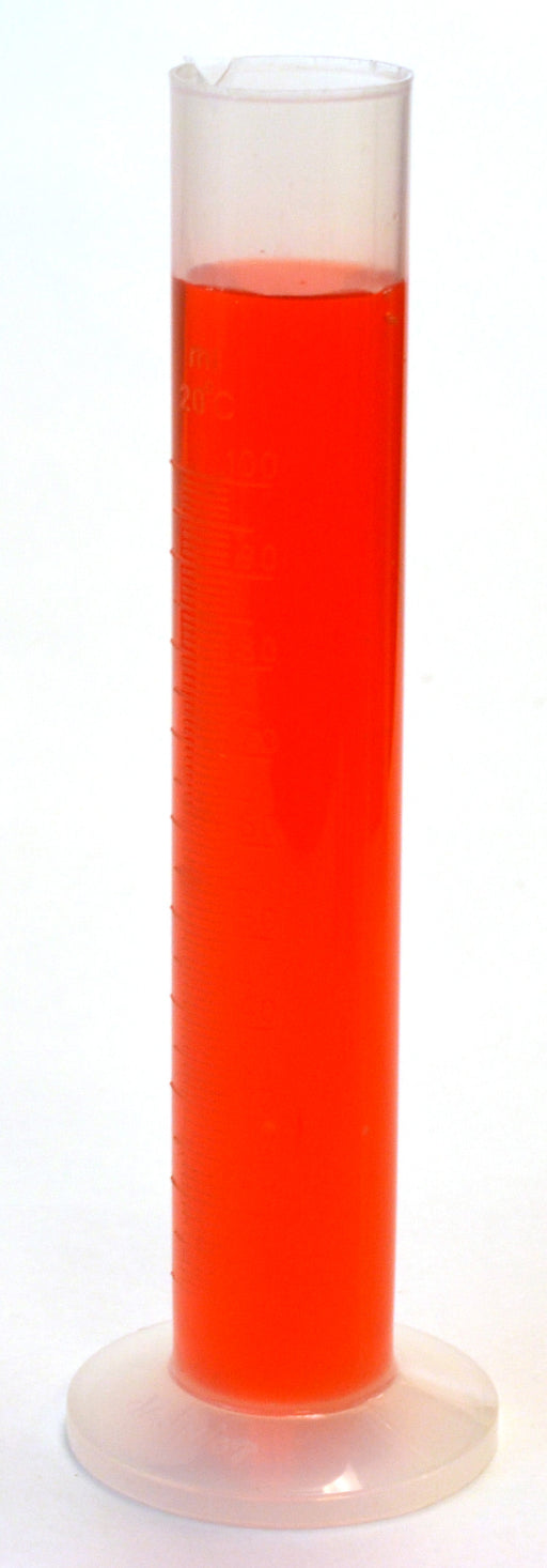 (Discontinued) Graduated Cylinder, 100mL - Class B - Round Base - Raised Graduations - Polypropylene Plastic