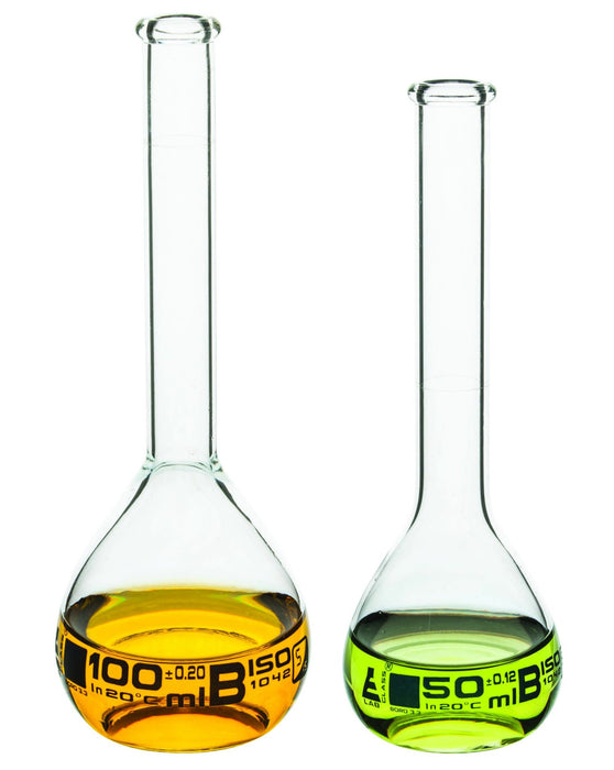 Volumetric Flask, 25ml - Class B Tolerance ±0.08ml - Beaded Rim - Single Graduation - Borosilicate Glass - Eisco Labs