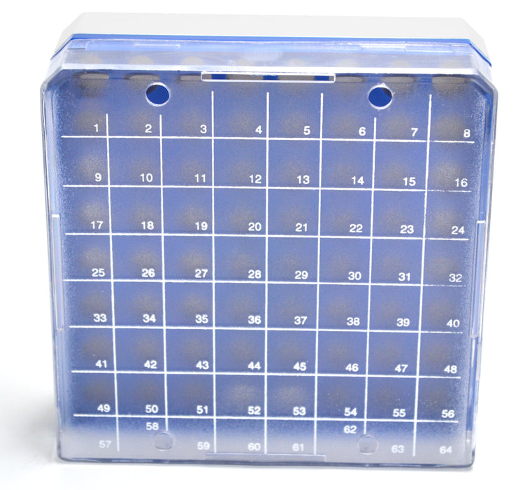 MCT Box - 1.5ml - 64 Holes - Polycarbonate Plastic - Printed Index on Lid