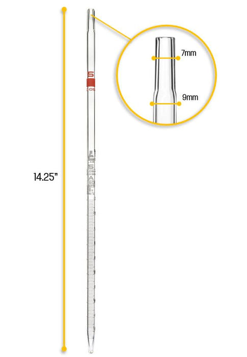 Serological Pipette, 5ml - Class A, Tolerance ±0.030ml  - Borosilicate 3.3 Glass