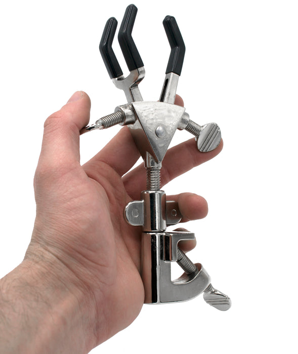 Universal Retort Clamp - 3 Vinyl Coated Prongs, Double Adjustable