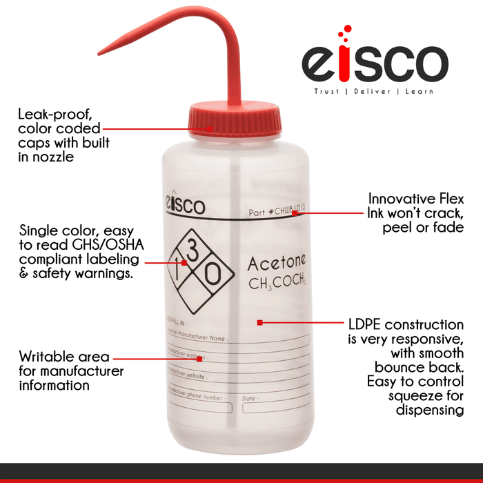 Performance Plastic Wash Bottle, Acetone, 500 ml - Labeled (1 Color)