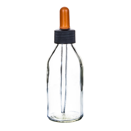 EISCO Dropping Bottle, 100ml (3.3oz) - Transparent Soda Glass - Screw Cap With Glass Dropper & Rubber Bulb Labs