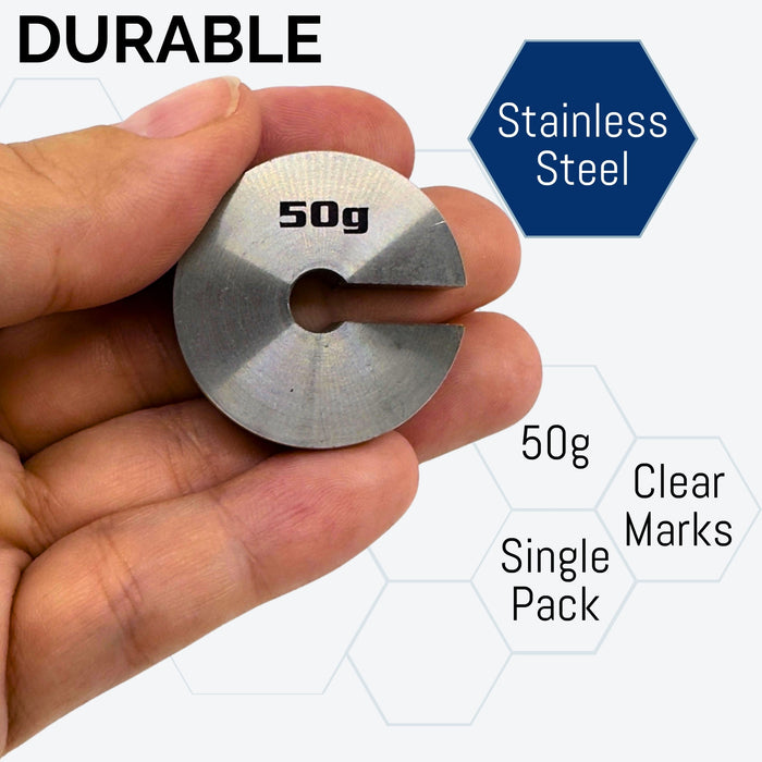 Eisco Labs 50g Stainless Steel Slotted Mass – Durable Precision Weight with 1.25" Outer Diameter, Slotted for Lab, Physics & Educational Use, Single Pack