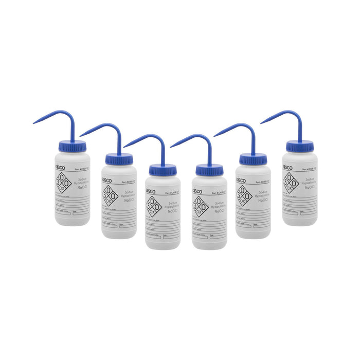 6PK Performance Plastic Wash Bottle,  Sodium Hypochlorite (Bleach), 500 ml - Labeled (2 Color)