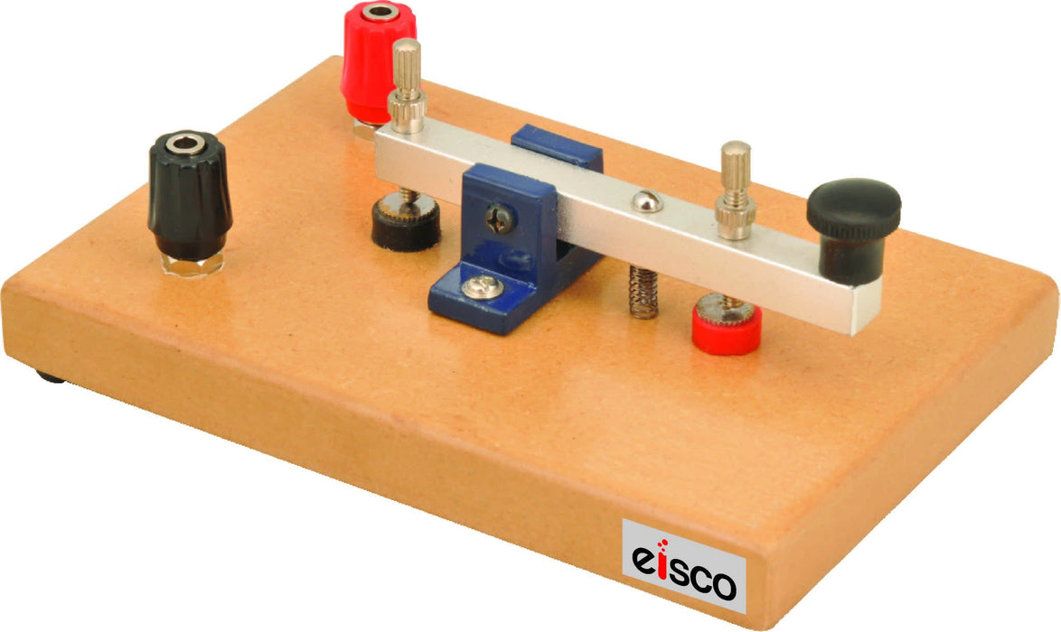 Morse Code Key Mounted on Wooden Base with 4mm Wire Terminals - Eisco Labs