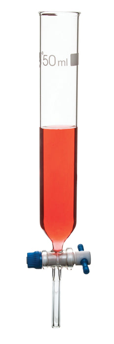 Dropping Funnel, 50ml - PTFE Key Stopcock, Open Top, Cylindrical - Ungraduated - Cylindrical, Borosilicate Glass - Eisco Labs