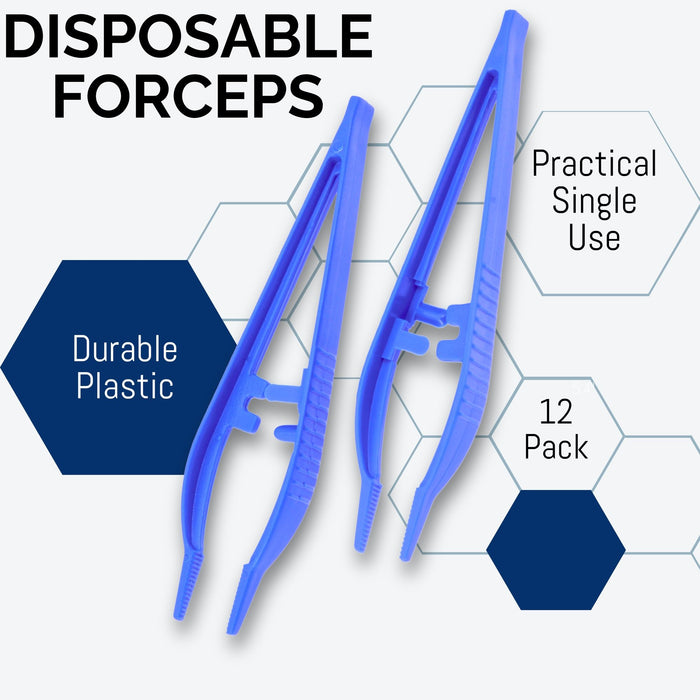 Eisco Labs - 5" Disposable Forceps - Precision Grip, Plastic Tweezers for Laboratory, Classroom, and Educational Use (12 Pack)
