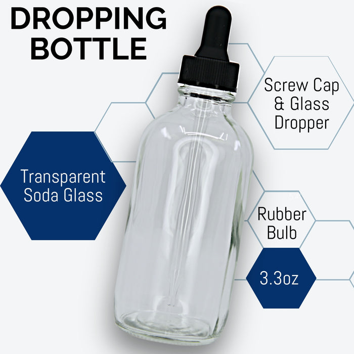Dropping Bottle, 100ml (3.3oz) - Screw Cap with Glass Dropper - Soda Glass