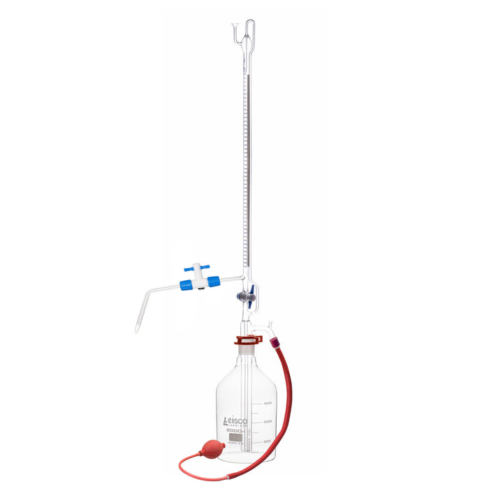 Automatic Zero Burette, 100ml - Class A - 34/35 Joint Size - 0.10±ml Tolerance, 0.20ml Sub. Divisions - 2000ml Reservoir Capacity - With Intermediate Stopcock & Schellbach Stripe - Eisco Labs
