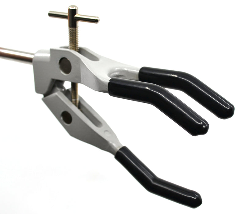 3 Prong Rubber Coated Clamp, Chemical Resistant Prongs, 4.5" (11.4cm) Maximum Opening, 10.5" (26.7cm) Total Length - Eisco Labs