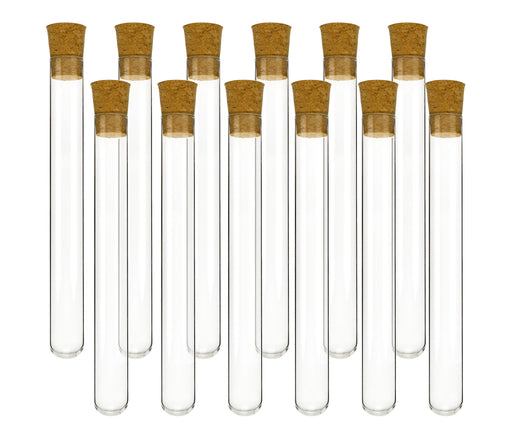 12PK Test Tubes with Cork Stoppers, 25mL, 18x150mm - Borosilicate Glass
