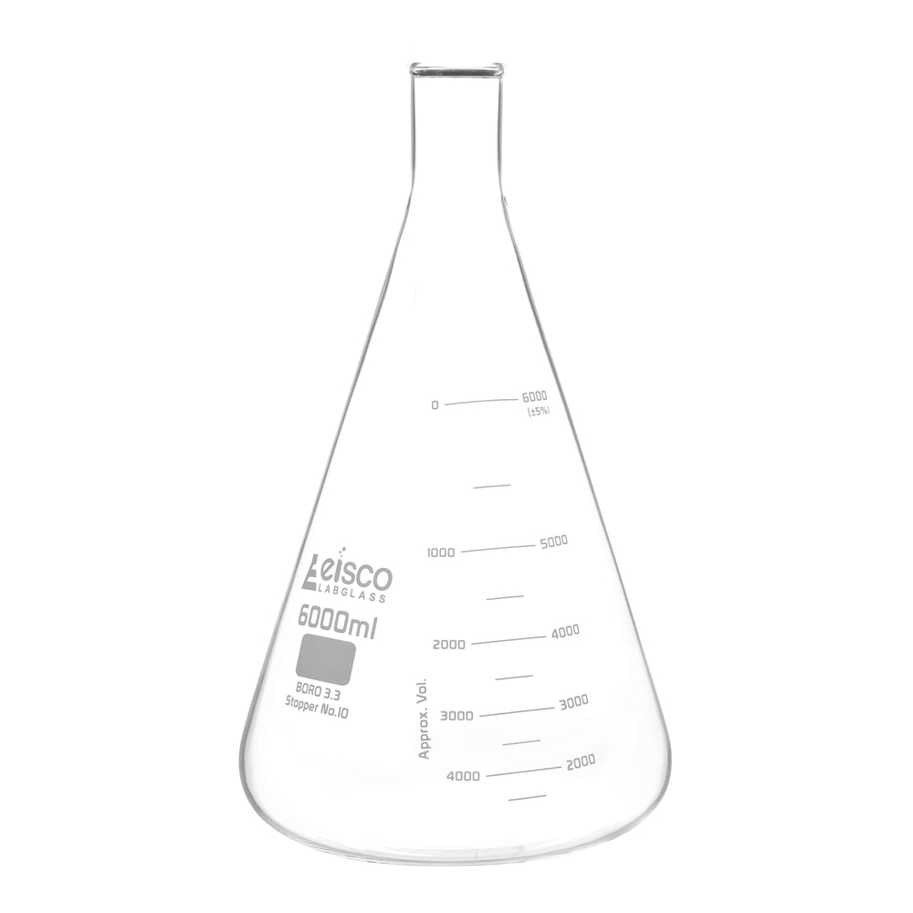 Erlenmeyer Flask, 6000mL - ASTM, Dual Graduated Scale - Borosilicate Glass