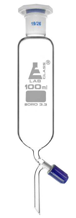 Dropping Funnel, 100ml - 19/26 Plastic Stopper - Ungraduated, Screw Type Rotaflow Stopcock - Cylindrical, Borosilicate Glass - Eisco Labs