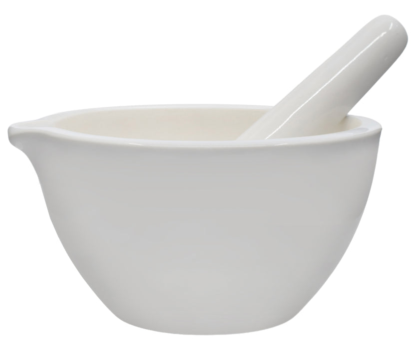 Porcelain Mortar & Pestle Set, 67oz - Heavy Duty Pattern - Unglazed Grinding Surface