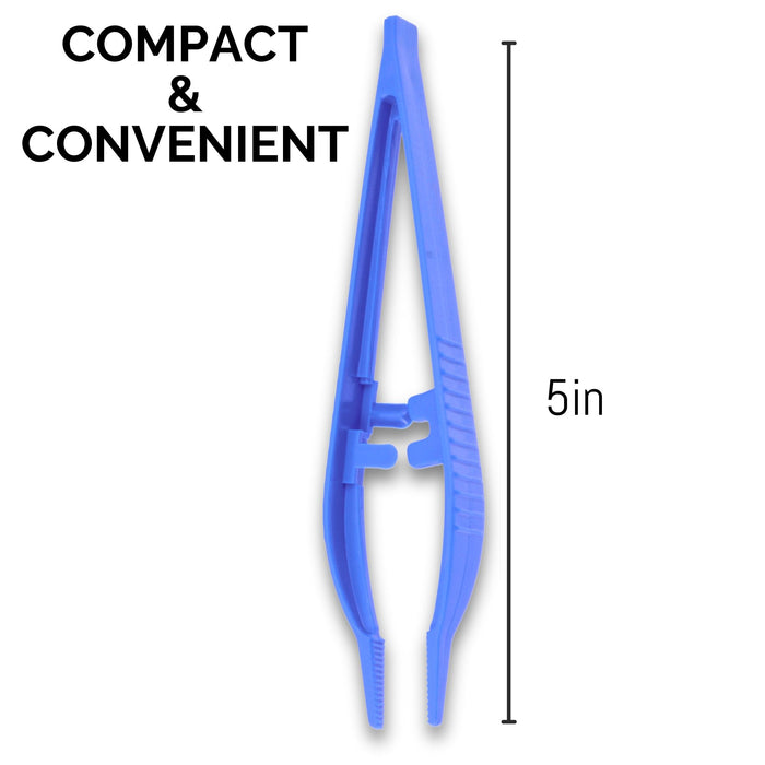 Eisco Labs - 5" Disposable Forceps - Precision Grip, Plastic Tweezers for Laboratory, Classroom, and Educational Use (12 Pack)