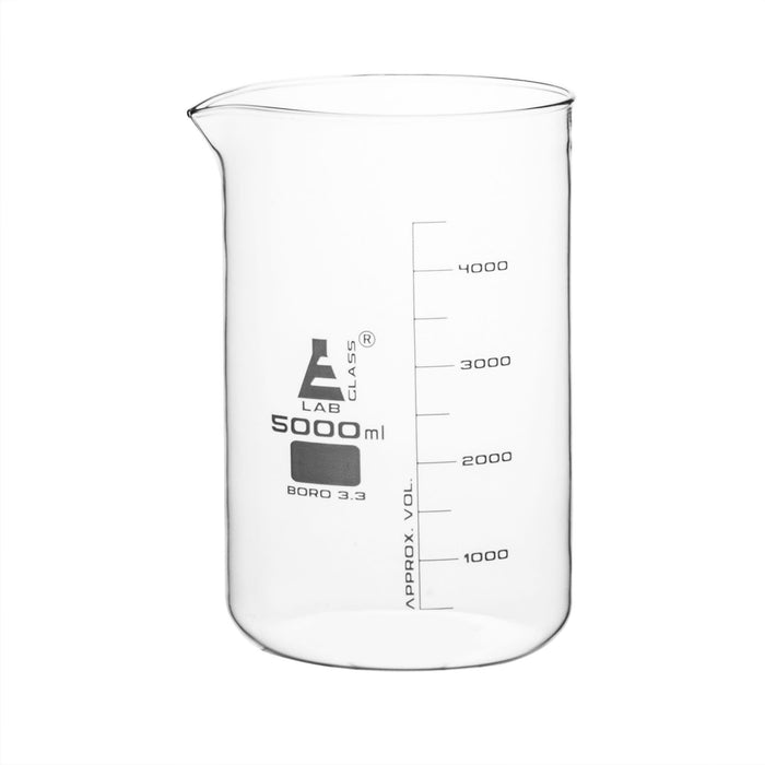 Beaker, 5000ml - Borosilicate Glass, Low Form, - 500ml Graduations