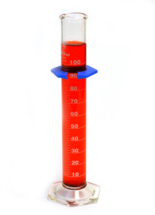 100ml Graduated Cylinder; Eisco Labs Borosilicate Glass, Hexagonal Base, Protective Guard w/ 1ml White Graduations