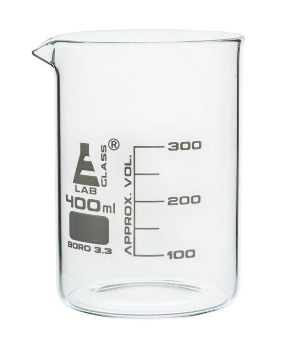 6PK Beakers, 400ml - Low Form - 50ml Graduations - Borosilicate Glass