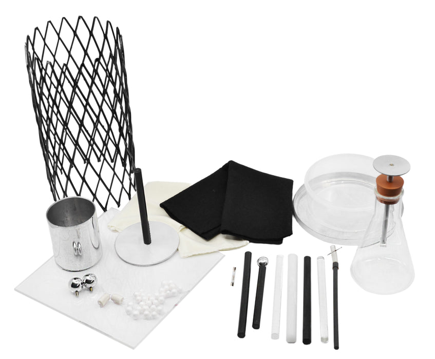 15 Piece Electrostatic Demonstration Kit - Includes Electroscopes, Faraday Cage, Ice Pail, Electrophorus, Friction Rods & More - For Lightning Rod Demonstrations - Eisco Labs