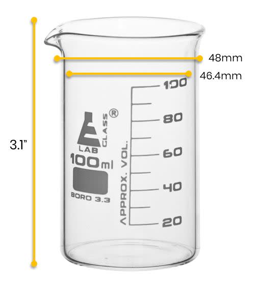 Beaker, 100ml - Tall Form - White Graduations - Borosilicate Glass