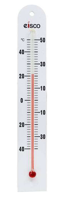 PVC Thermometer, -40 to 50°C, - White PVC Backing, Glass - Spirit Filled - 6.5" Long, 1" Wide - Eisco Labs