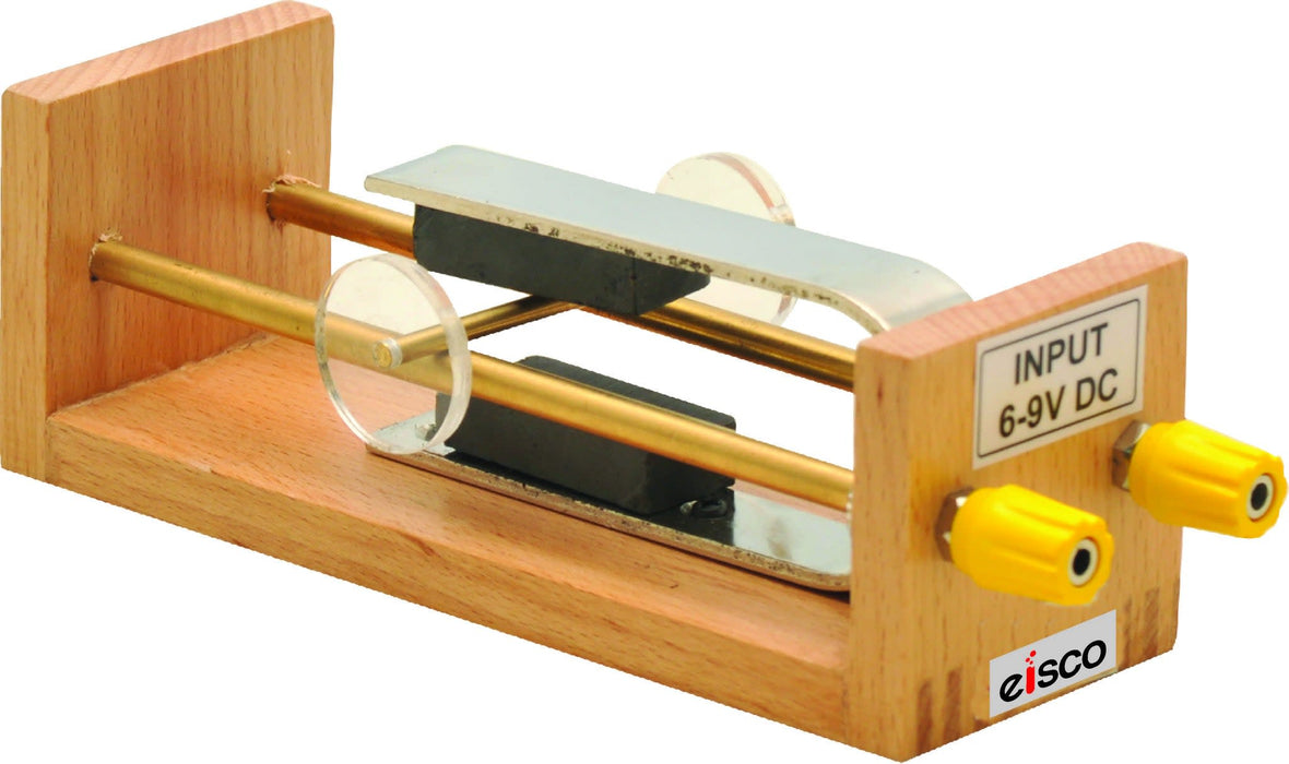 Force on Conductor in Magnetic Fields Apparatus - Strong U-Shaped Magnet, 2 Brass Rails & 4mm Socket Terminals in a Wooden Frame - Eisco Labs