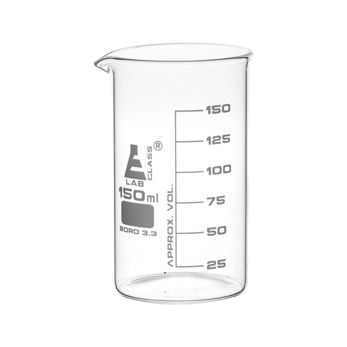 Beaker, 150ml - Tall Form - White Graduations - Borosilicate Glass