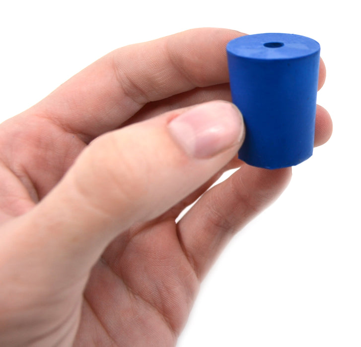 Neoprene Stoppers, 1 Hole - Blue - Size: 18mm Bottom, 21mm Top, 26mm Length - Pack of 10