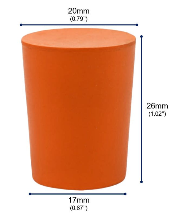 10PK Rubber Stoppers - Solid - 17mm Bottom, 20mm Top, 26mm Length