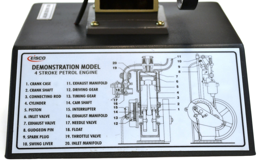 4 Stroke Gasoline Hand Crank Engine Model with Actuating Movable Parts to Demonstrate Engine Basics - 13.75" Tall - Eisco Labs
