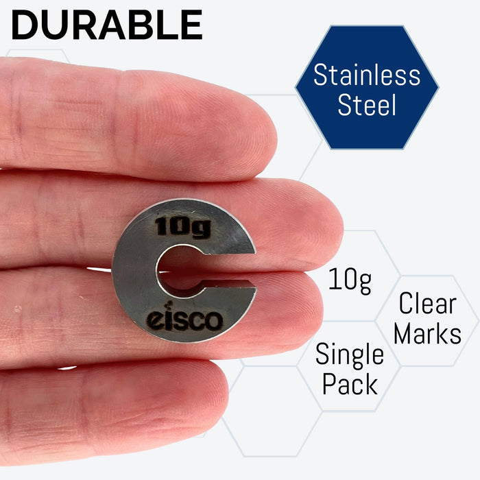Eisco Labs 10g Stainless Steel Slotted Mass – Durable Precision Weight with 5/8" Outer Diameter, Slotted Design for Lab, Physics & Educational Use, Single Pack