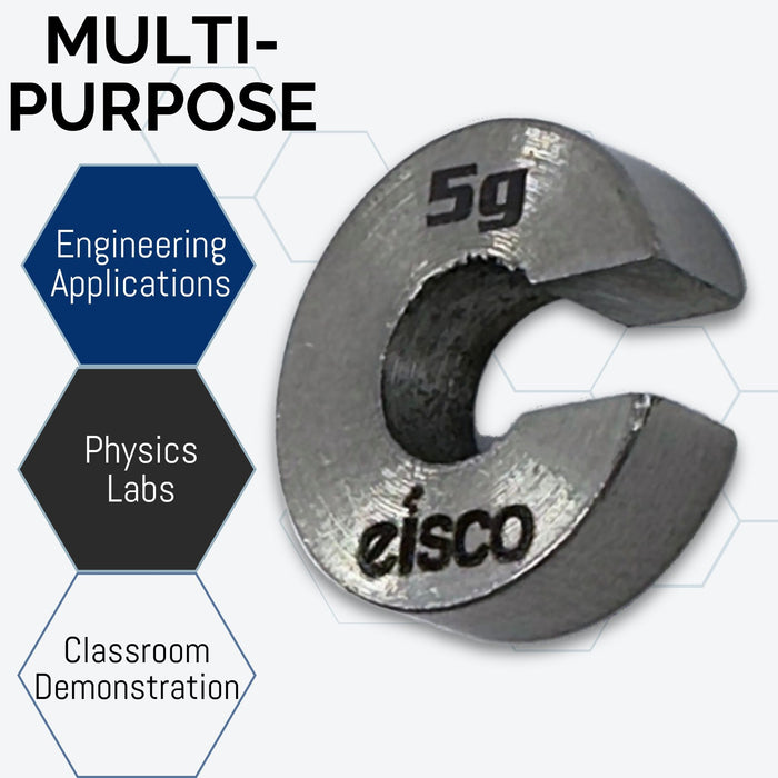 Eisco Labs - Spare 5g Slotted Mass – Stainless Steel, Precision Weight with 5/8" Outer Diameter, Slotted Design for Lab & Physics Experiments, Single Pack