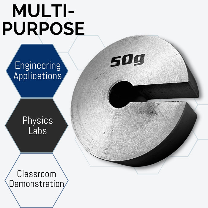 Eisco Labs 50g Stainless Steel Slotted Mass – Durable Precision Weight with 1.25" Outer Diameter, Slotted for Lab, Physics & Educational Use, Single Pack