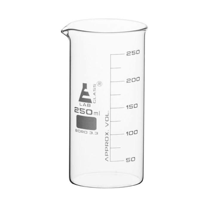 Beaker, 250ml - Tall Form - White Graduations - Borosilicate Glass