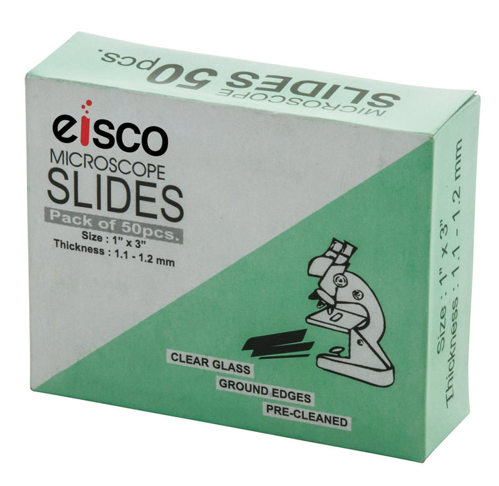 Microscope Glass Slide - Plain - Pack of 50, Size 75 x 25 mm Thickness 1.1 - 1.2 - Eisco Labs