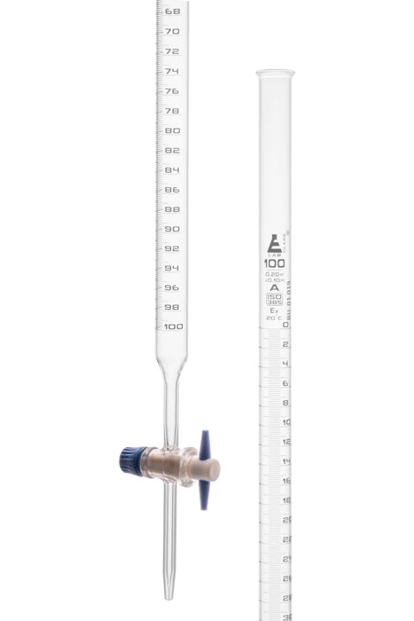 Burettes - PTFE Key stopcock, Class 'A', 100 ml, White graduation