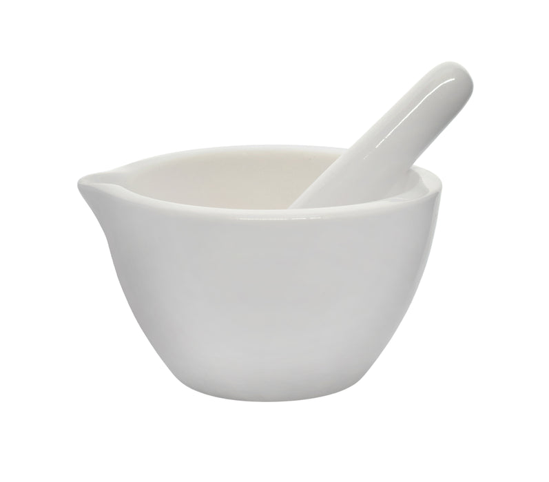 Porcelain Mortar & Pestle Set, 5oz - Heavy Duty Pattern - Unglazed Grinding Surface