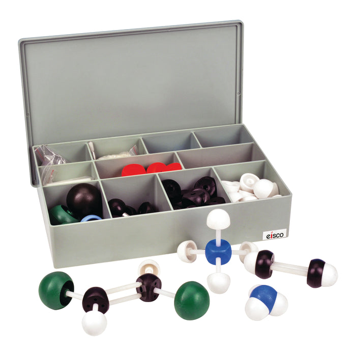 Molecular Model Kit (220 Pieces) (65 Atoms),VSEPR Model Advanced Set, Organic and Inorganic Chemistry, Multifaced for Complex Arrangements with Double/Triple Bonds, Case Included - Eisco Labs