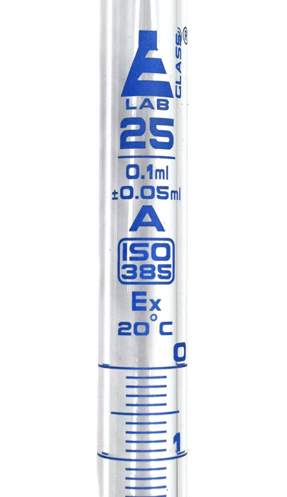 Burette, 25ml - Class A, DIN ISO 385 Compliant, Borosilicate Glass with Needle Valve Rotaflow Stopcock, 0.10ml Graduations - Eisco Labs