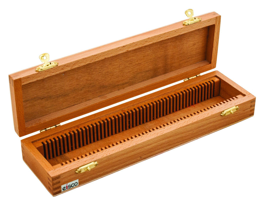 Wooden Slide Box for Size 45mm x 30mm Slides, Holds 50 Slides, Double Clasp Lid - Eisco Labs