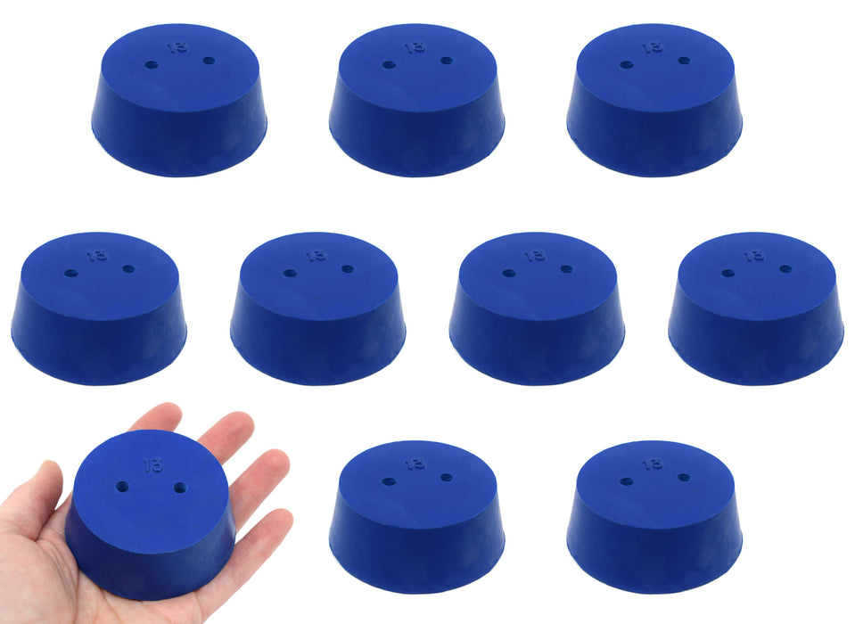 10PK Neoprene Stoppers, 2 Holes - ASTM - Size #13 - 58mm Bottom, 68mm Top, 25mm Length